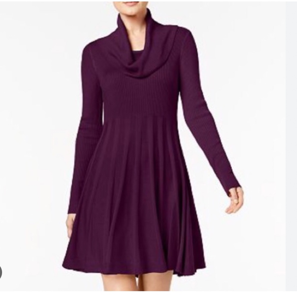 Calvin Klein Plum Purple Long Sleeve Turtleneck Sweater Dress